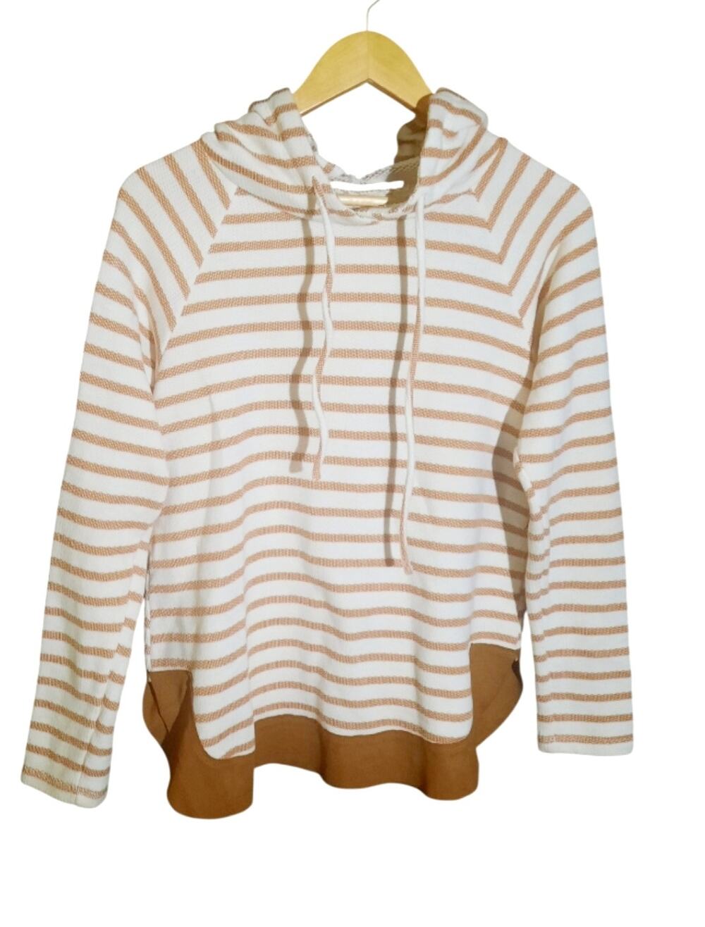 Doe & Rae Womens Brown Stripe With Matching Elbow Patch Drawstring Hoodie Size M
